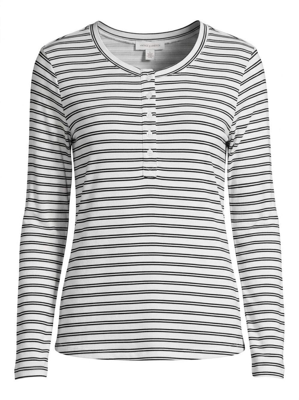 NWT Vintage America  Henley Crew Neck Knit Stretch T-Shirt Women Size L